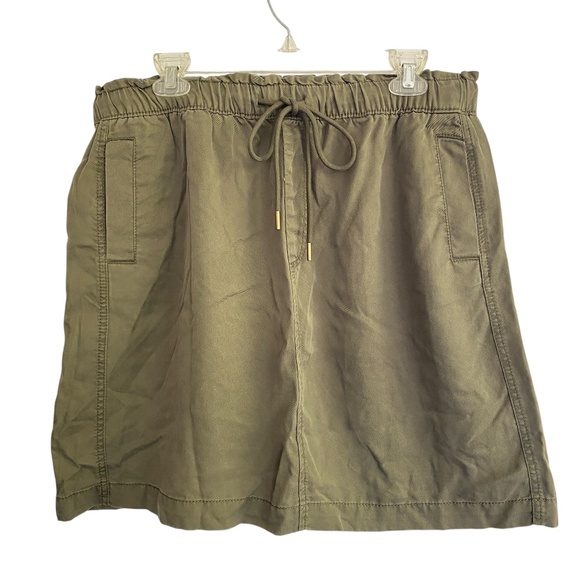 LOFT Skirt Dark Olive Green Drawstring Elastic Waist Pockets Women's Size LARGE - Picture 1 of 5